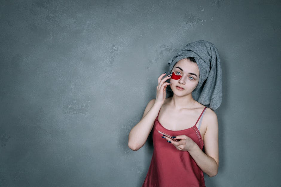woman relaxing skincare routine after sport red face landscape