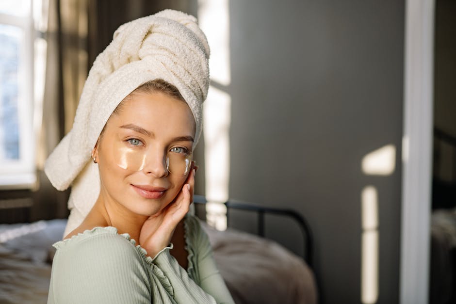 woman fresh morning skincare eye contour routine landscape