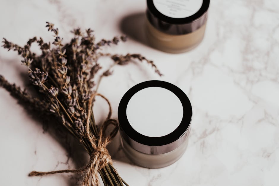 skincare products neck decollete serum moisturizer marble surface