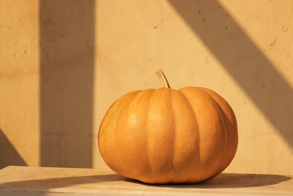 Citrouille et beauté : les bienfaits de cet ingrédient naturel pour votre peau whole pumpkin on wooden table autumn light