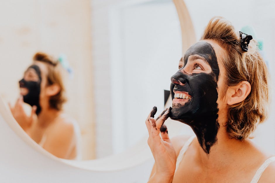 black clay charcoal face mask woman skincare routine