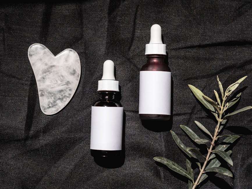 face oil serum dropper bottle skincare flatlay natural light