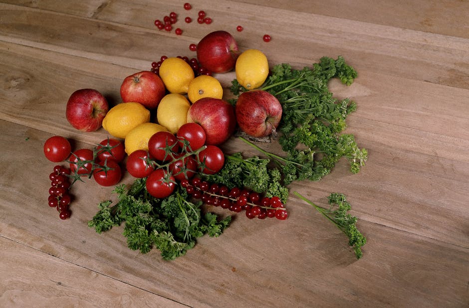 fresh colorful fruits vegetables polyphenols flat lay