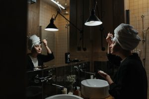 woman relaxing sunday skincare routine bathroom natural light
