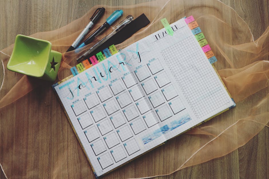 organized skincare routine products flatlay calendar beauty schedule