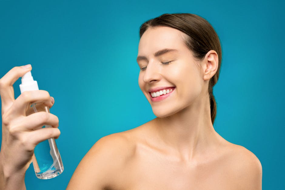 thermal water spray skincare routine woman glowing skin landscape