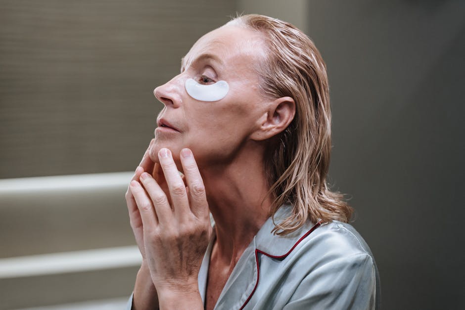 woman mature beautiful skin natural glow skincare routine landscape