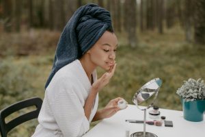 woman spring skincare routine morning light face cream