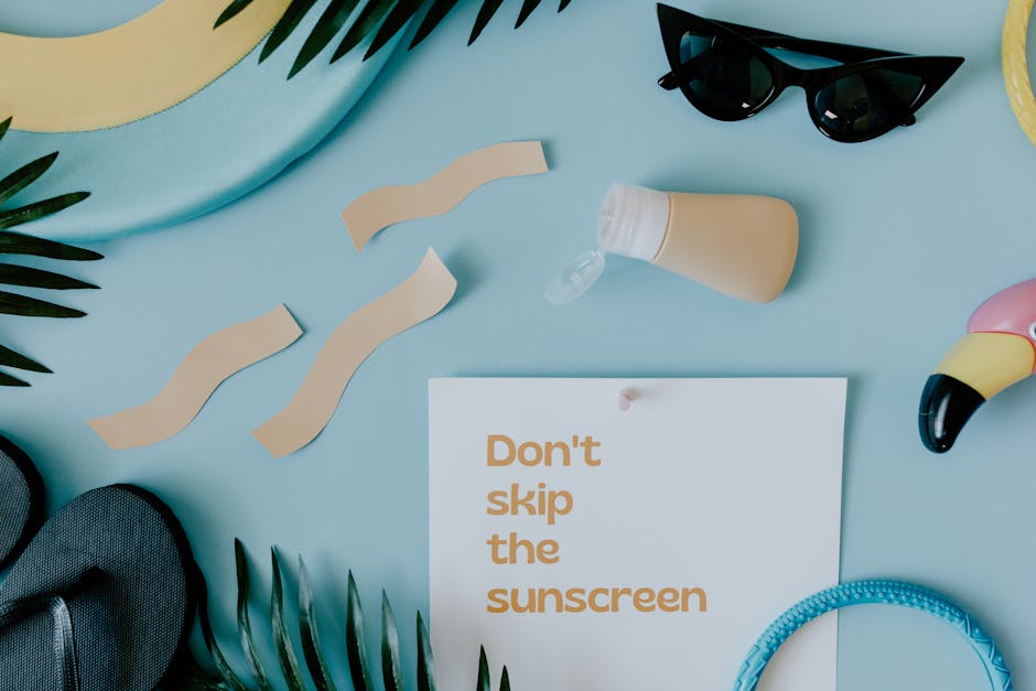 sunscreen textures summer beach skin protection flat lay